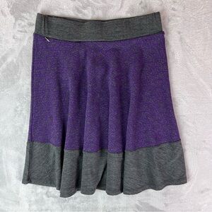 Ibex 100% Merino Wool Skirt Subtle Pleating Purple Grey Size Small Elastic